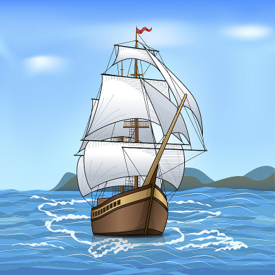 海上的老式帆船