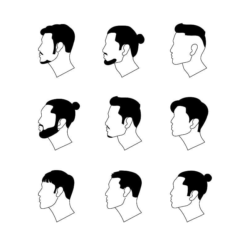 Set vector illustration of men's heads in profile 