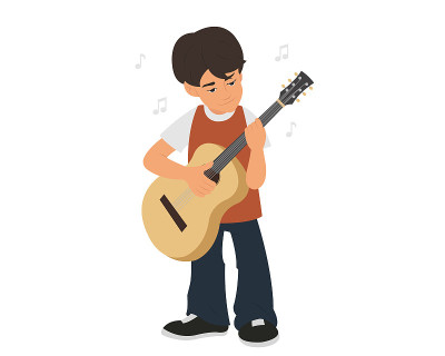 男孩弹吉他。