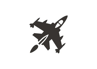 Single tail jet fighter. Simple icon in black and 