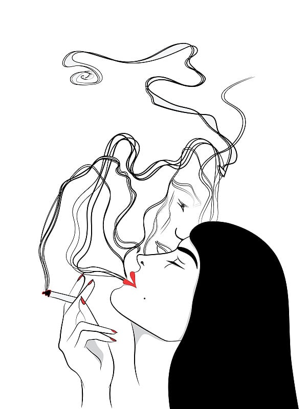 Abstract sketch of a smoking woman