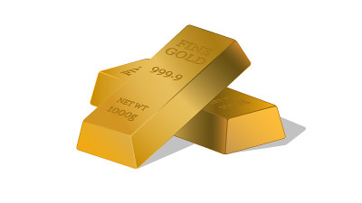 白色背景上的金条砖