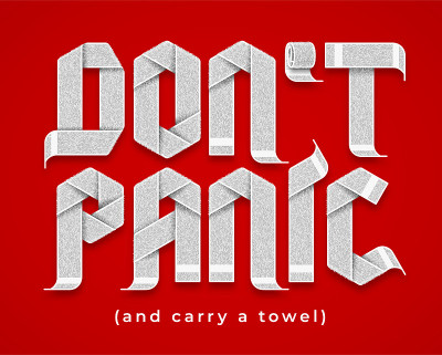 Congratulatory design for 25 May, Towel Day. Text 