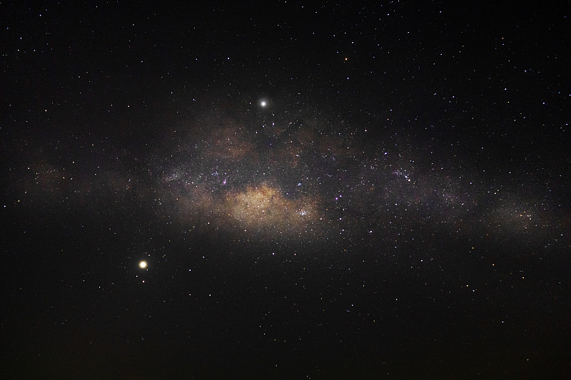 银河和星星在黑夜中伴着杂音和纹路。