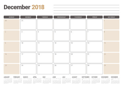 2018年12月规划师日历矢量插图