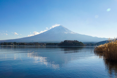 富士五湖和倒映在湖上的富士山