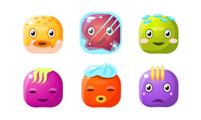 Collection of cute buttons, colorful cubes with fu