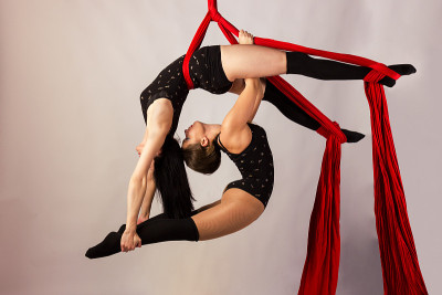 Girls training on aerial silks