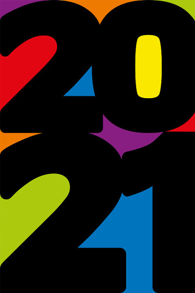 2021 greeting card with colorful graphics to prese
