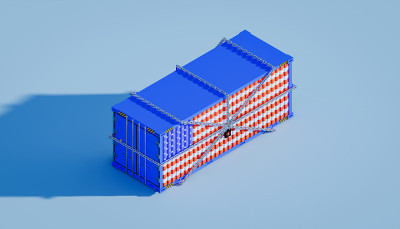 美国贸易和商业封锁概念设计和货物集装箱的3d渲染。