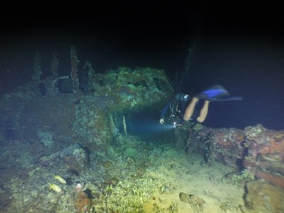 Famous wreck ship Fujikawa maru in Truk lagoon