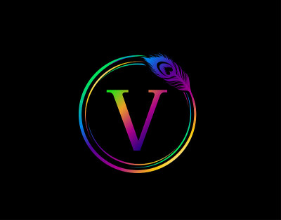 圆形孔雀羽毛V图标设计。