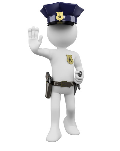3D警察带着枪和警棍命令停止