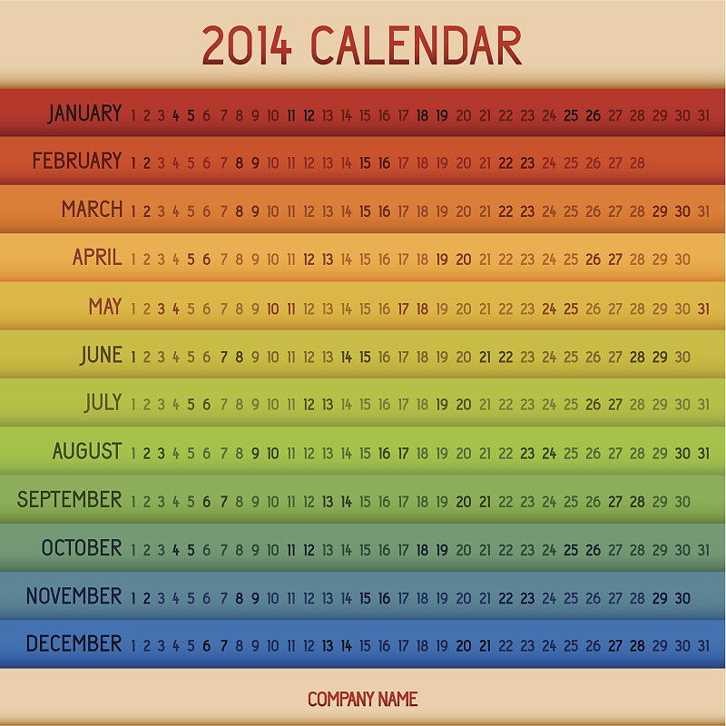 全彩2014矢量日历