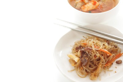 韩国食品，牛肉和蔬菜Japchae