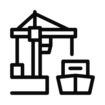 港口起重机和船舶图标矢量轮廓插图