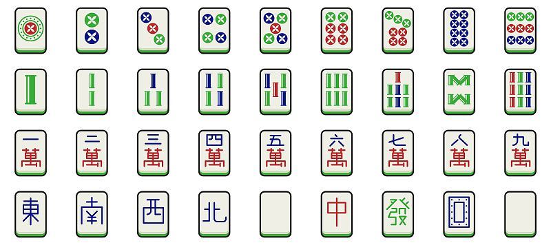 mahjong tiles set, vector illustration flat design