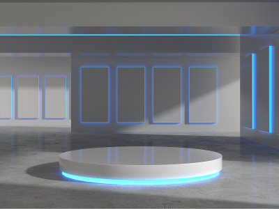 White pedestal with light glow for product show in