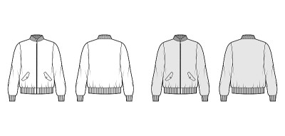 拉链Bomber ma-1飞行夹克技术时尚插图与罗纹领，袖口，腰部，超大，长袖