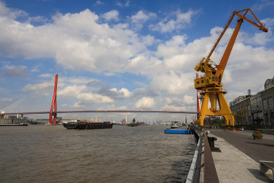 杨浦大桥横跨黄浦江，中国上海