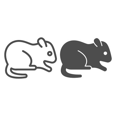 仓鼠线和固体图标，家畜的概念，啮齿动物的标志在白色的背景，仓鼠轮廓图标在轮廓风格的移动概念和网页设计