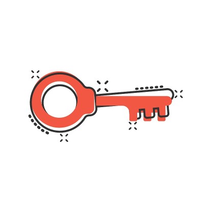 Key icon in comic style. Password cartoon vector i
