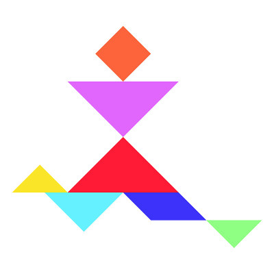 白色背景下奔跑人形状的七彩拼图(矢量)