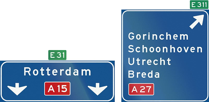 荷兰道路标志K4:高速公路信息标志显示车道指示