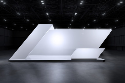 展示平台用于实物模型和企业形象，展示设计。空的展台设计。展厅零售展位元素。展位设计贸易展。空白展台系