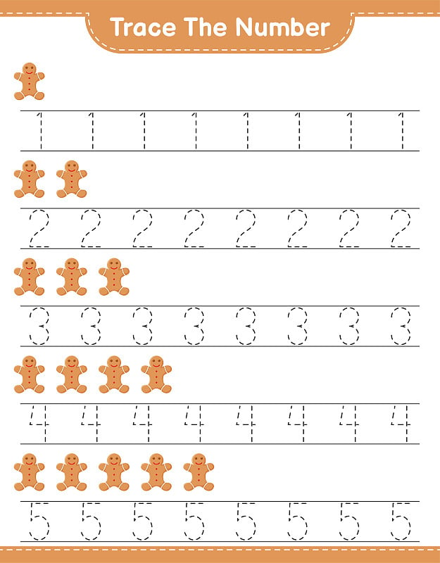 Trace the number. Tracing number with Gingerbread 