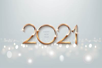 发光闪闪的黄金2021年数字在光闪闪的背景。欢度寒假圣诞装饰快乐。矢量新年插图。