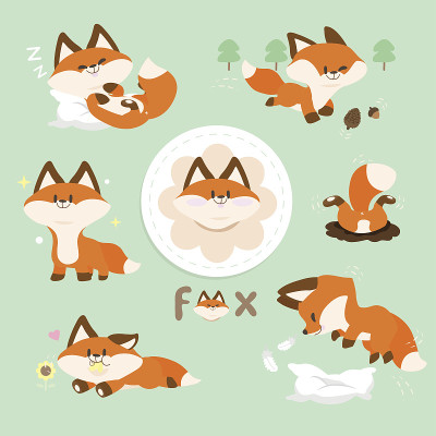 Set Cute Red Fox