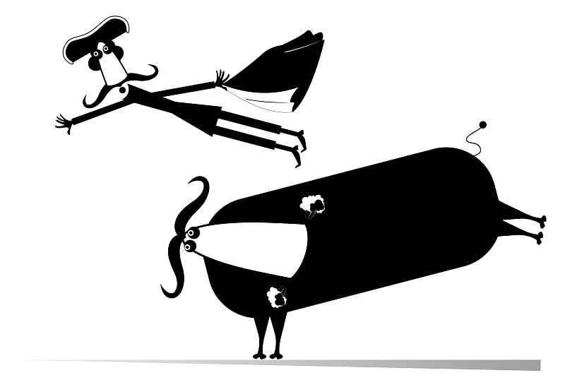 Cartoon bullfighter and a bull isolated illustrati