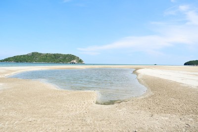平静的大海与岛屿和蓝天的背景