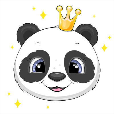 可爱的卡通熊猫头与皇冠。