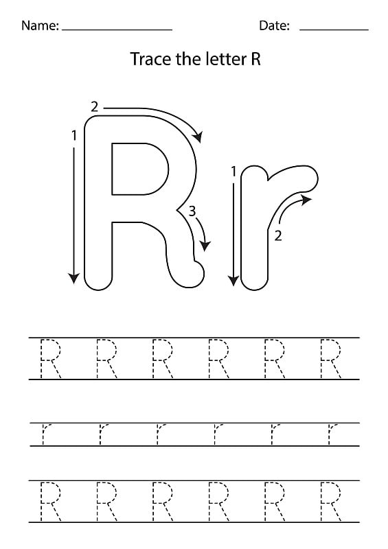 为孩子学习英文字母。字母R。