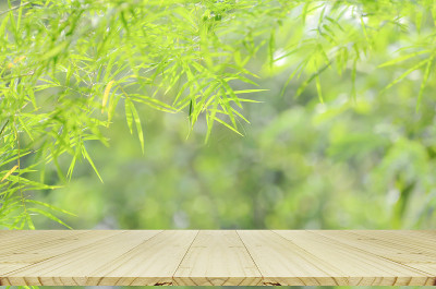 空木桌上模糊的竹林。