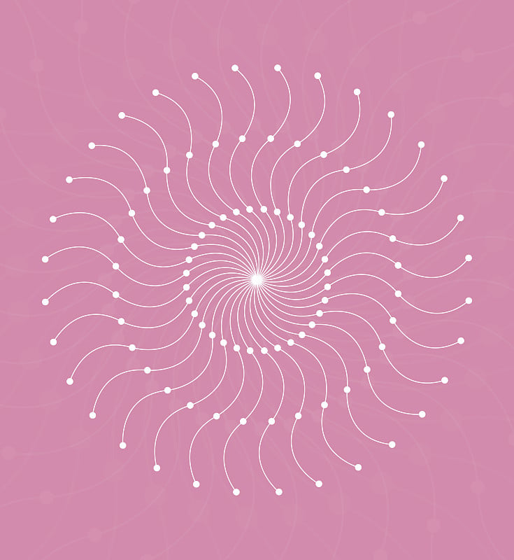 Vector spiral illustration with dots on pink backg