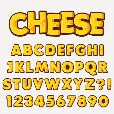 字母、字母、数字、奶酪风格的设计