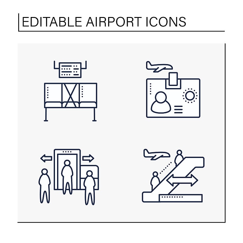 Airport new normal line icons set