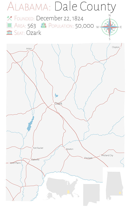 阿拉巴马州戴尔县地图