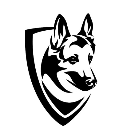 马利诺斯牧羊犬头纹章盾黑白矢量标志