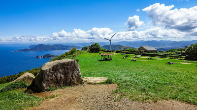 从尖木高原到日本海的全景，长江市，山口县