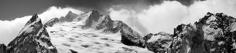 黑白全景雪山冰川和山峰