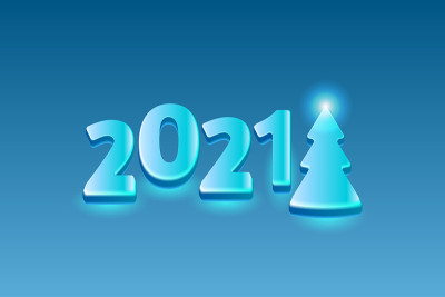 数字2021和用冰做的圣诞树