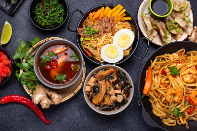 亚洲食品。中国、日本和泰国菜