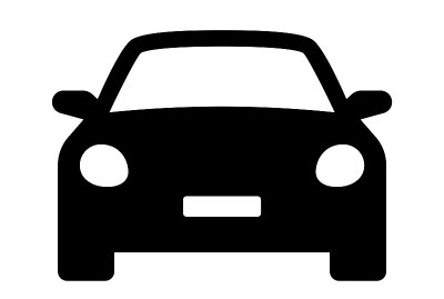 汽车图标。汽车车辆孤立。运输图标。汽车轮廓正面视图。轿车、车辆或汽车符号上的白色背景-股票矢量。