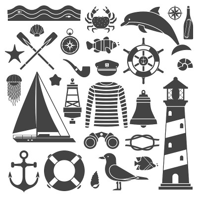 海上旅游图标套装