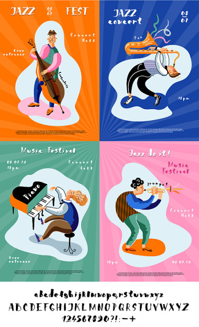 Jazz festival retro vector posters set