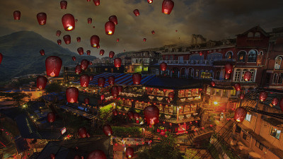 火纸灯笼在夜空与漂亮的背景